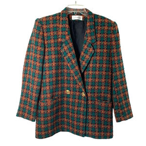 Vintage Womens Size 8 Wool Mohair Plaid Jacket Ornate Buttons USA